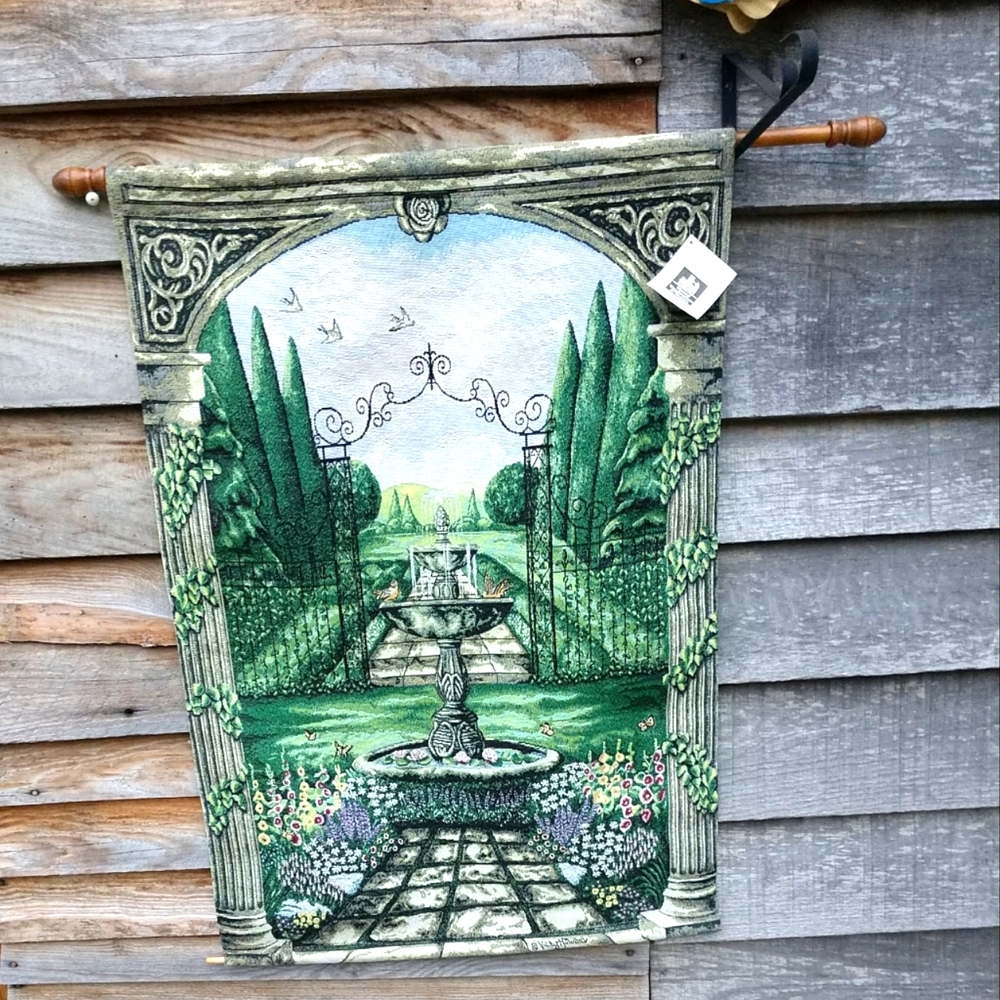Vintage Vicky Howard Canvas Art European Garden Wall Hanging by Howard 25" x 37"